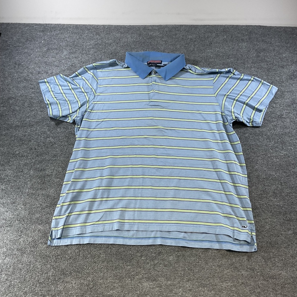 Vineyard Vines Mens XXL Blue Striped Mercerized Cotton Short Sleeve Polo Shirt